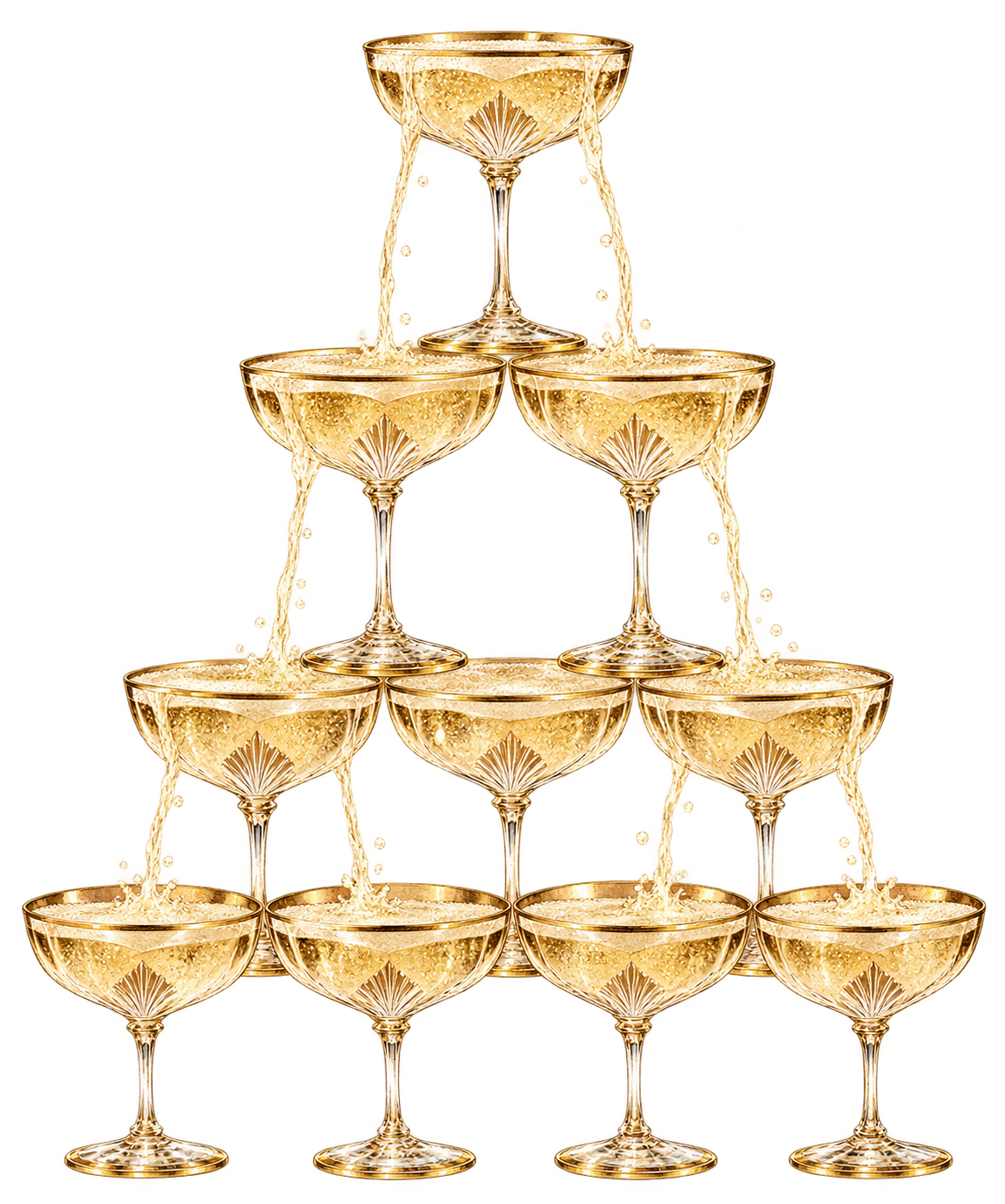 A tower of champagne coupes