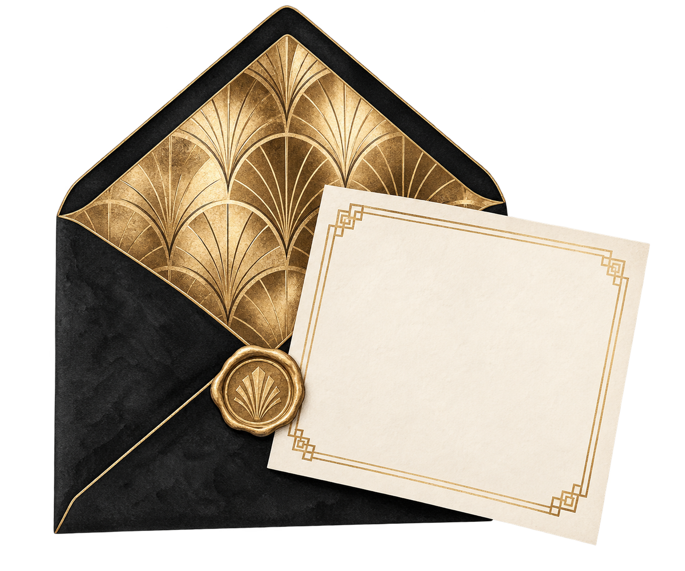 An Art Deco envelope with a gold seal