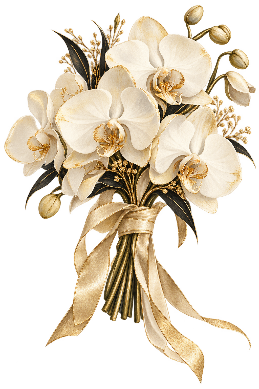 A cascading white orchid bouquet