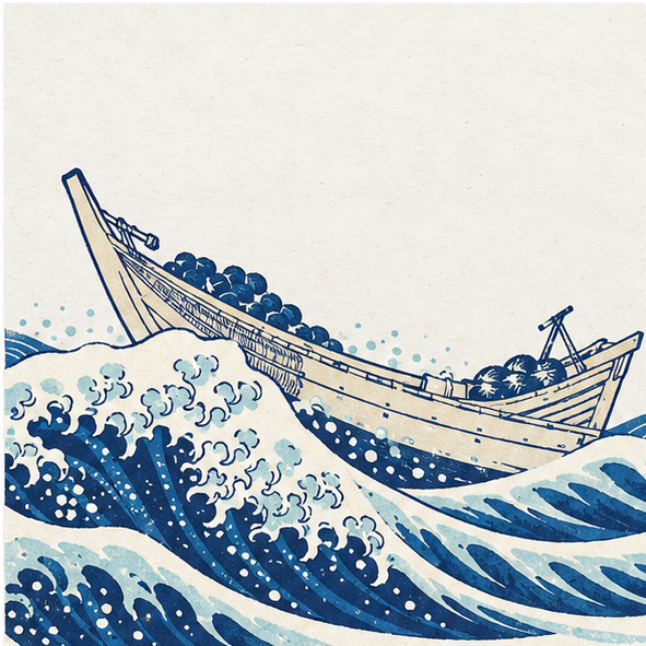 Traditional sailing boat in an indigo sea