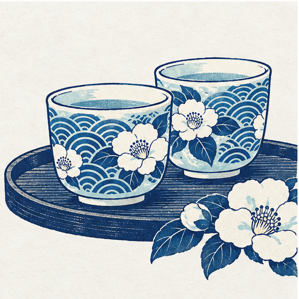 Indigo porcelain wedding cups