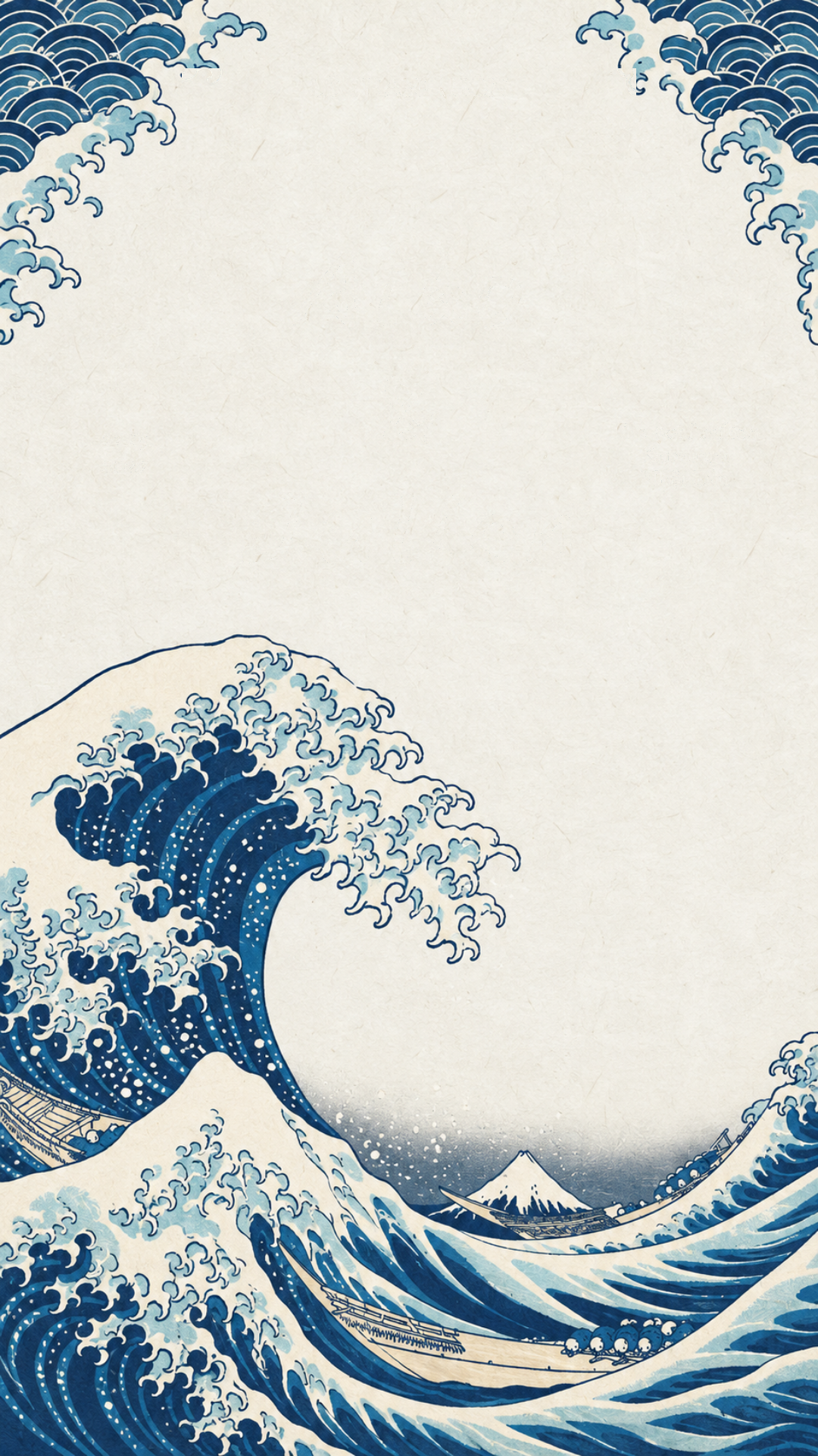 Indigo Kanagawa waves and gold seigaiha around ivory Washi paper