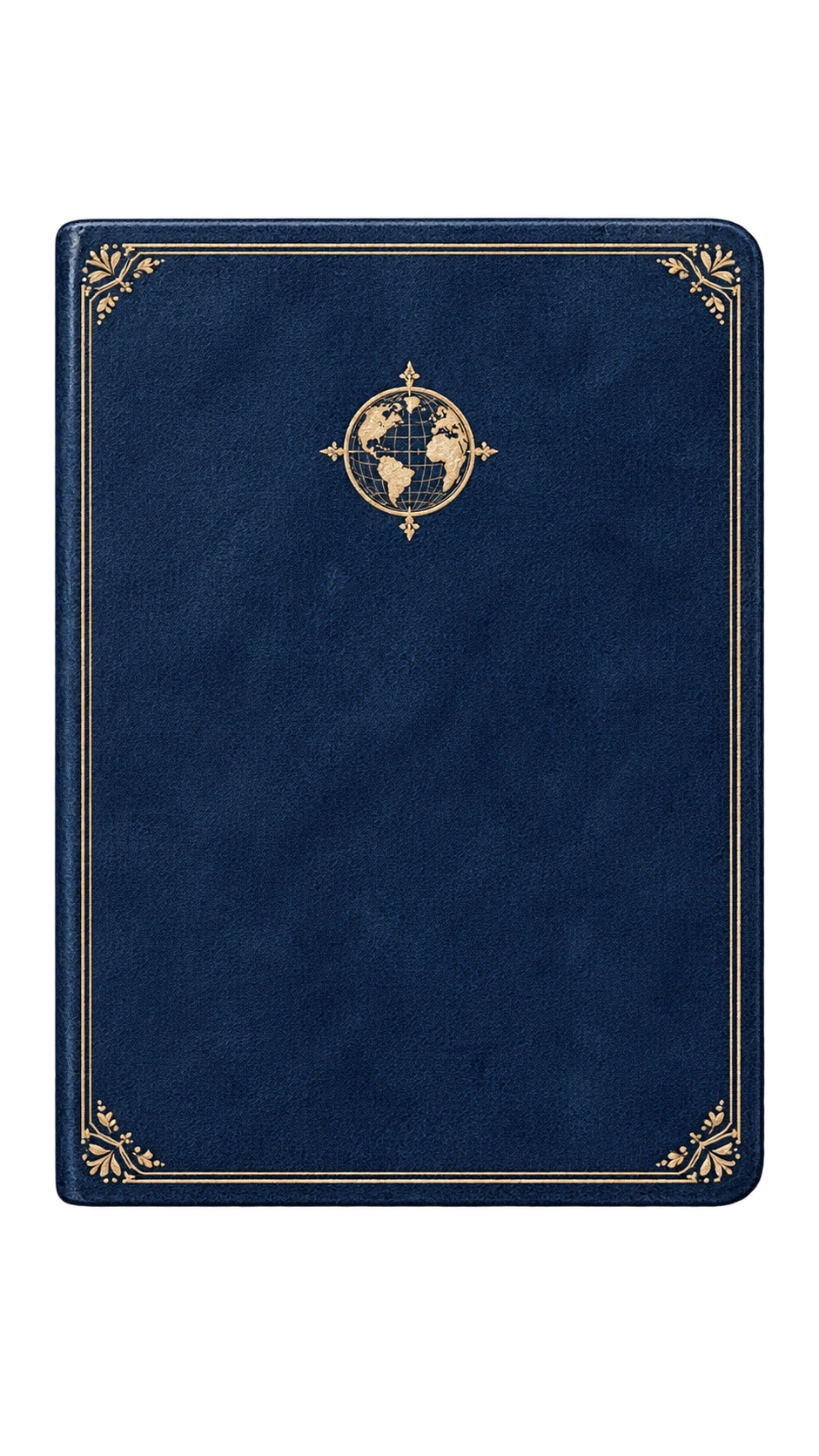 Slim navy wedding travel passport with a globe emblem