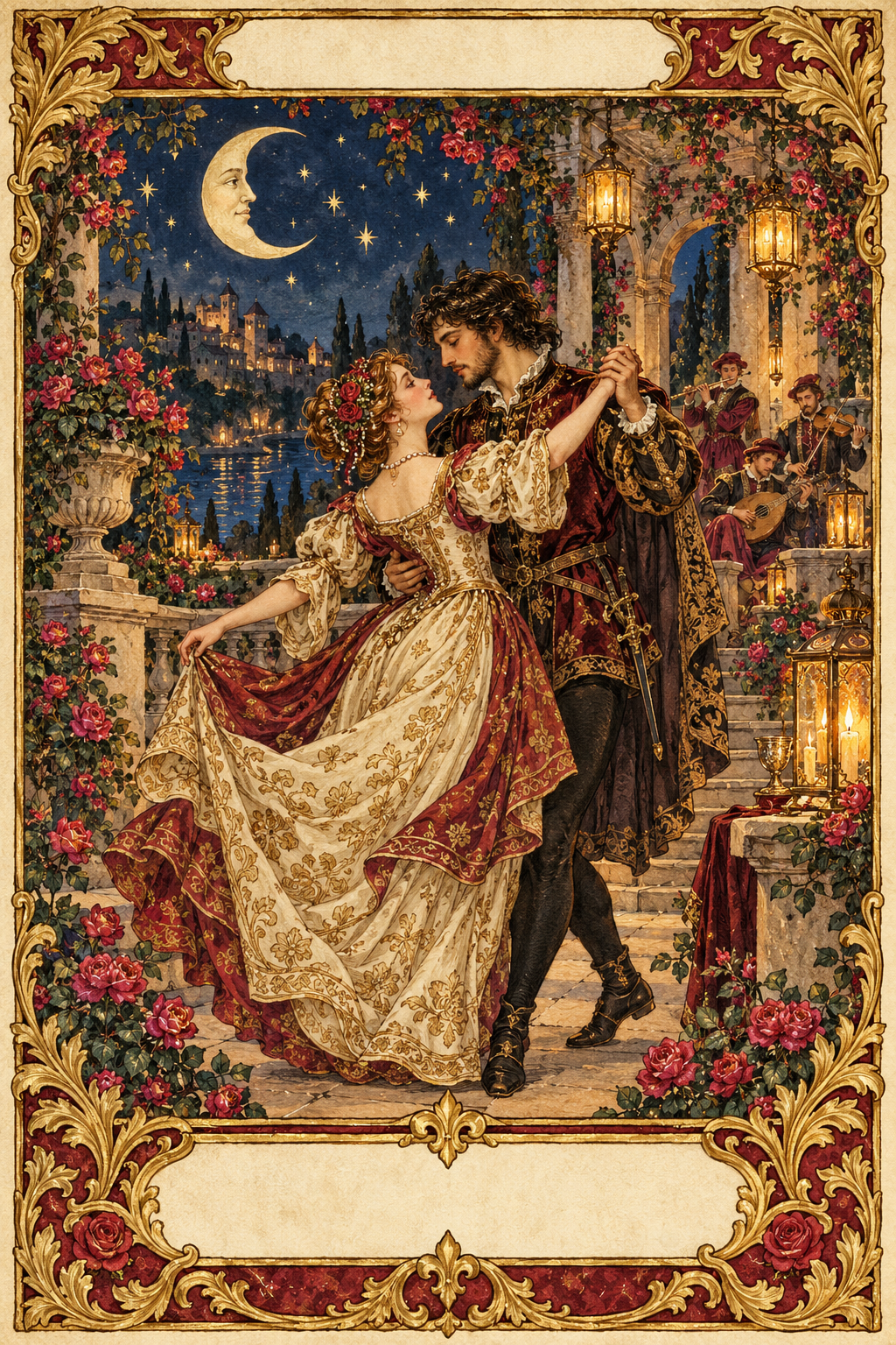 Hand-painted antique tarot card: The Afterglow