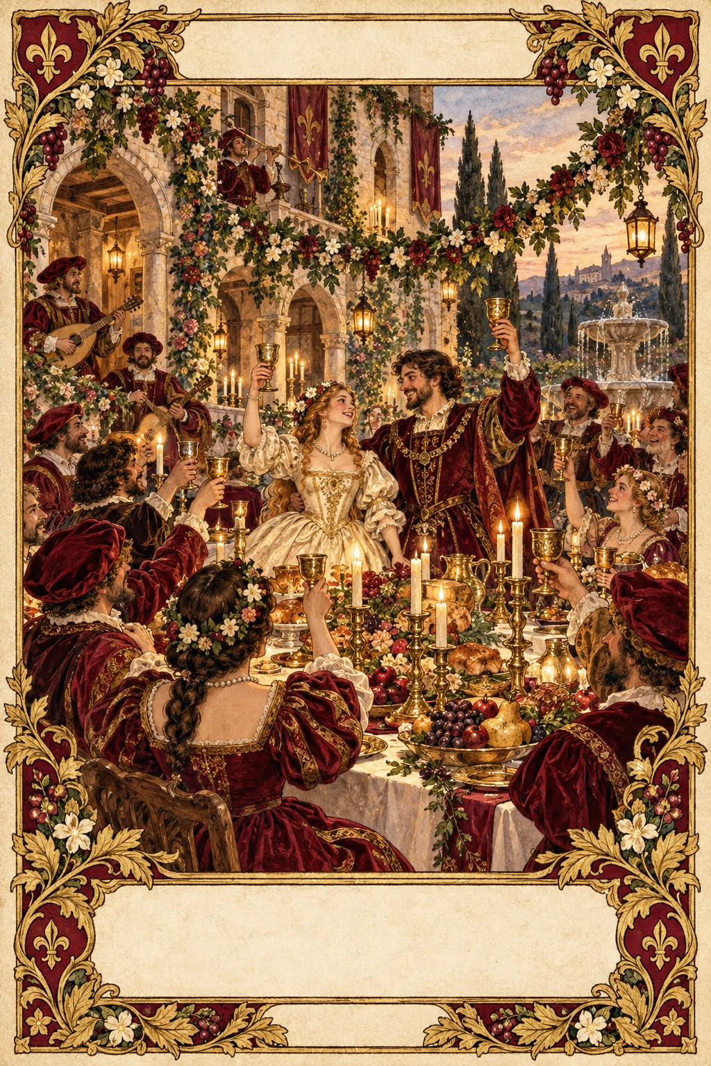 Hand-painted antique tarot card: The Celebration