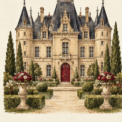 Hand-painted French château