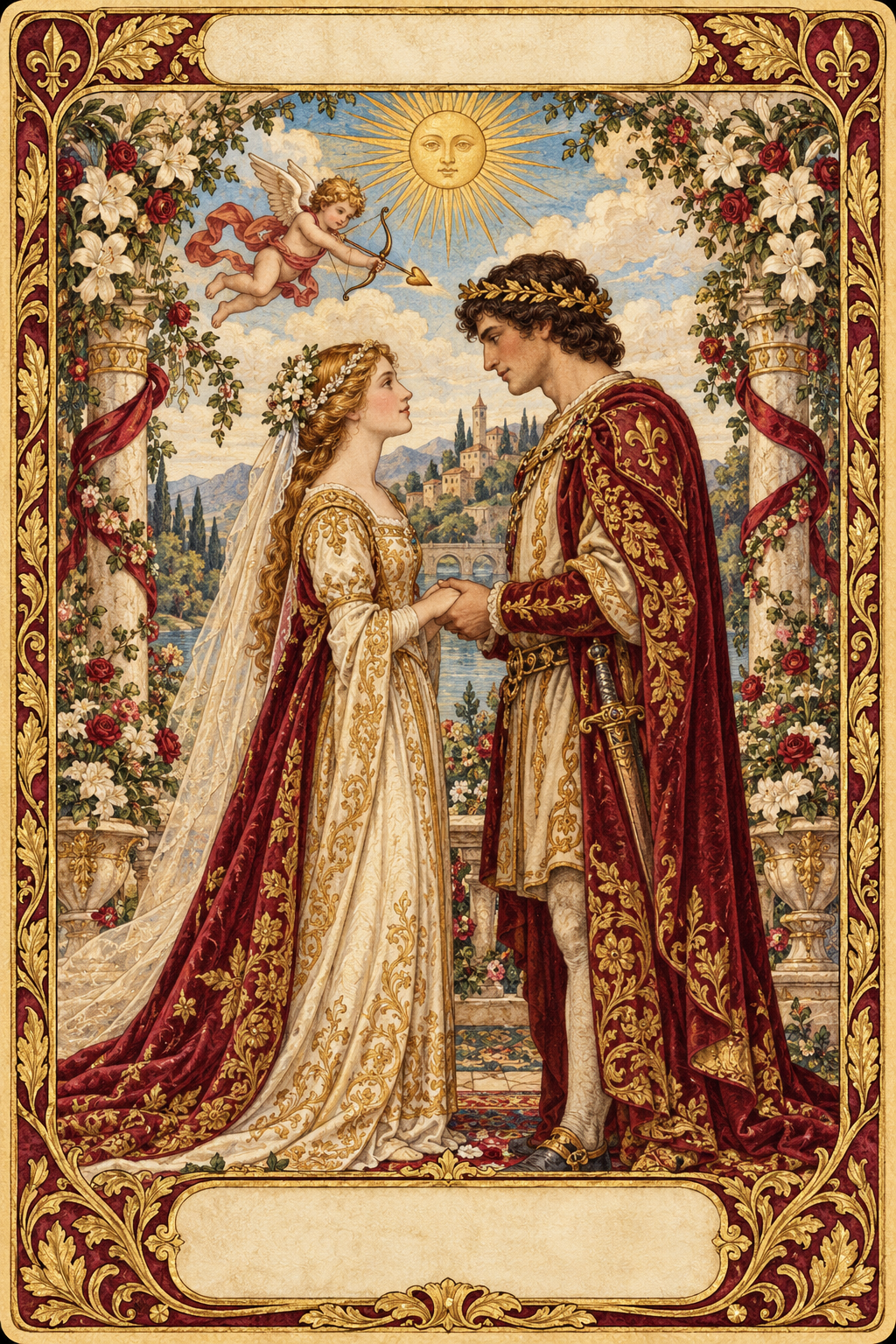 Hand-painted antique tarot card: The Promise
