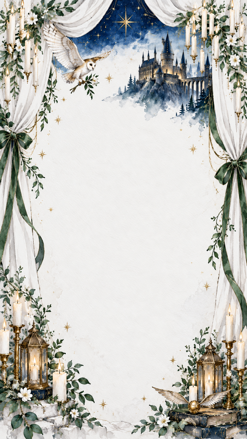 Painted ivory curtains and candles framing the final wedding signature