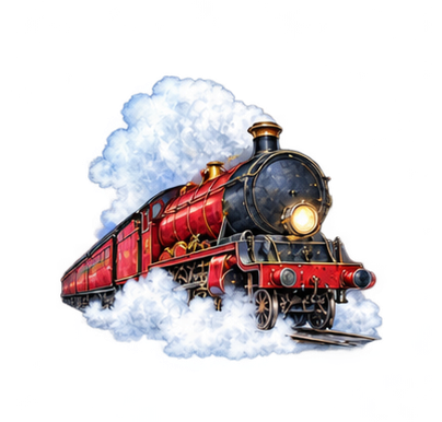 Watercolor scarlet Hogwarts Express steam train
